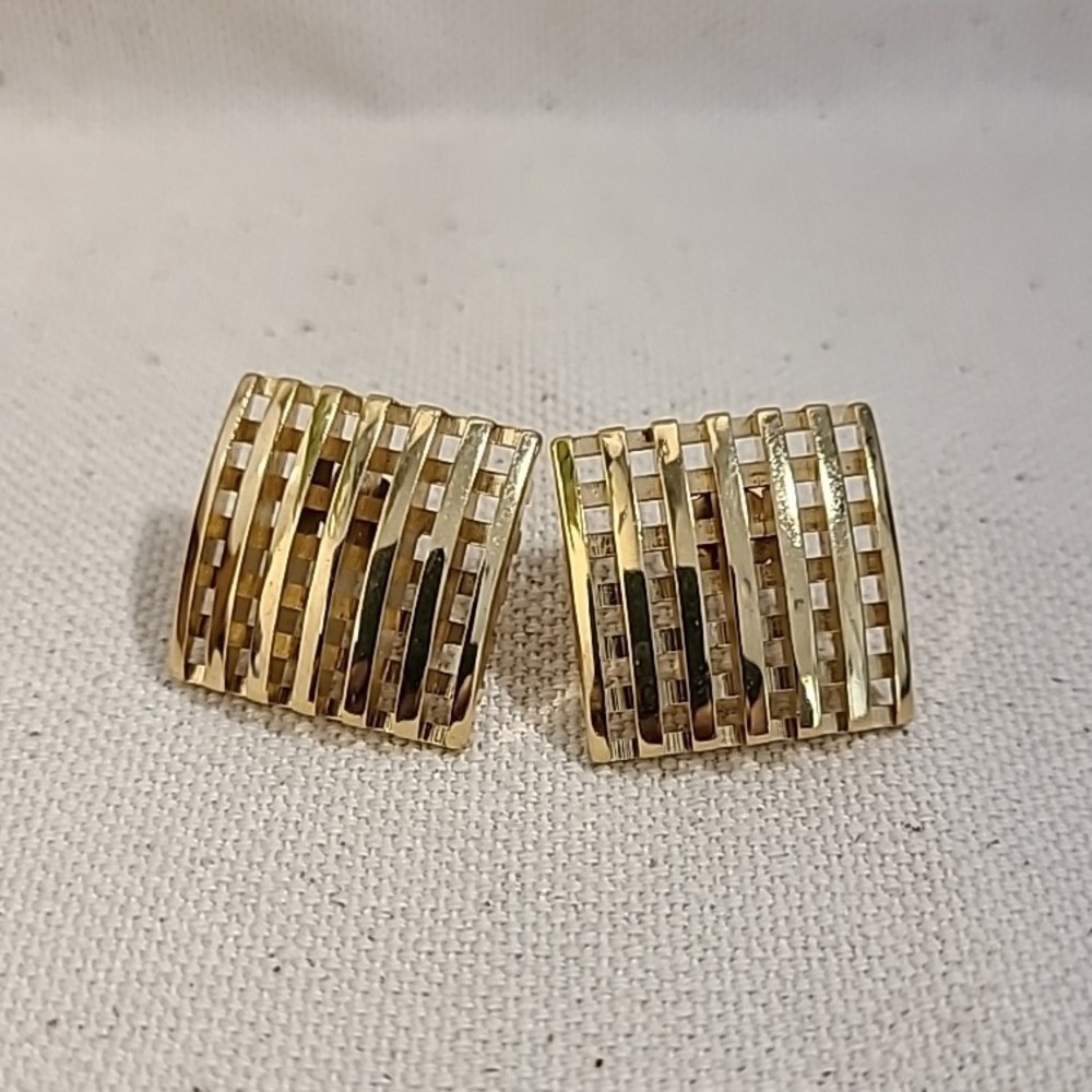 Gold Tone Square Earrings Woven Grid Design Stud Earrings‎ Jewelry
